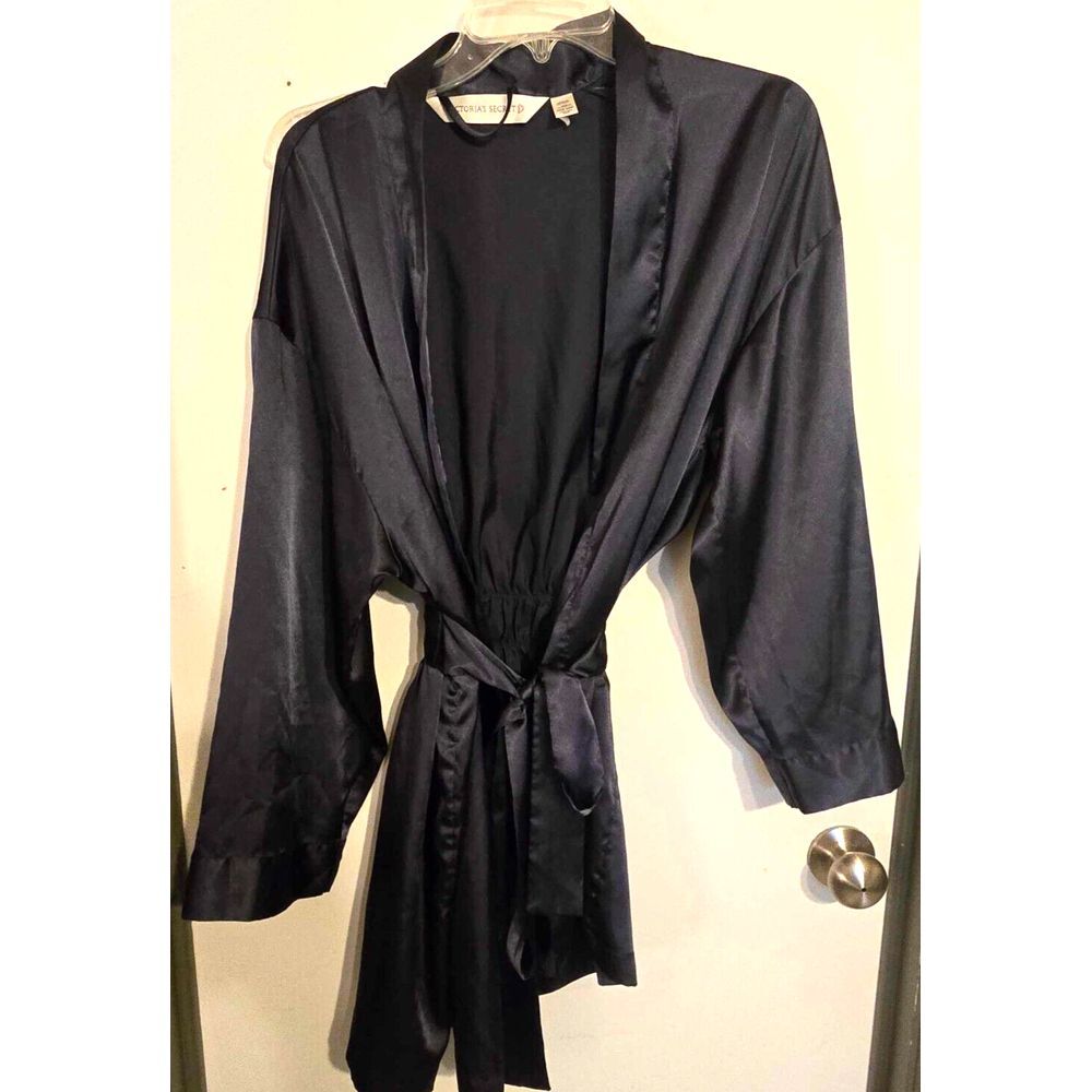 Victoria Secret Navy Blue Satiny Robe With Belt One Size Womens